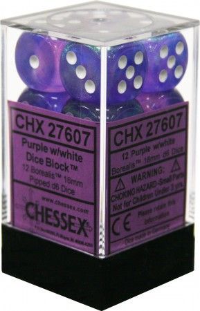 Chessex Borealis Purple w White Set of 12 d6 Dice CHX27607 Dice Life Counters Tokens Chessex Borealis Purple w White Set of 12 d6 Dice CHX27607 Dice Life Counters Tokens