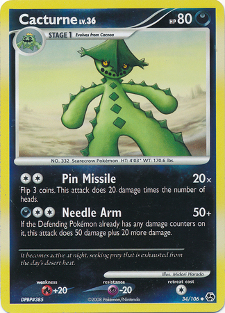 Cacturne 34 106 Uncommon Reverse Holo Cacturne 34 106 Uncommon Reverse Holo