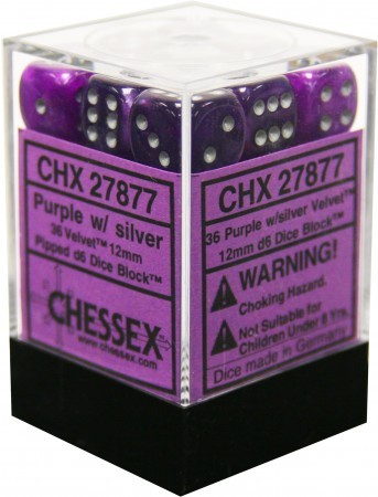 Chessex Velvet Purple w Silver Set of 36 d6 Dice CHX27877 Chessex Dice Supplies Chessex Velvet Purple w Silver Set of 36 d6 Dice CHX27877 Chessex Dice Supplies