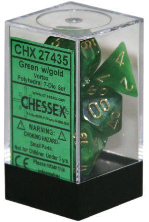 Chessex Vortex Green w Gold Set of 7 Dice CHX27435 Chessex Dice Supplies Chessex Vortex Green w Gold Set of 7 Dice CHX27435 Chessex Dice Supplies