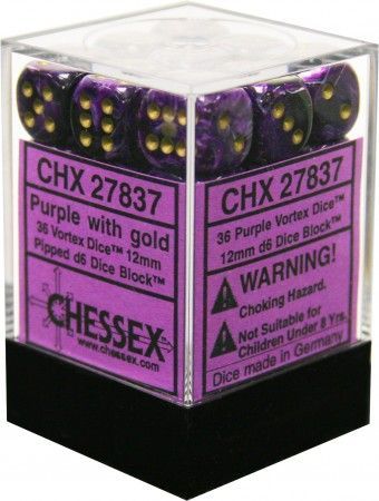 Chessex Vortex Purple w Gold Set of 36 d6 Dice CHX27837 Dice Life Counters Tokens Chessex Vortex Purple w Gold Set of 36 d6 Dice CHX27837 Dice Life Counters Tokens