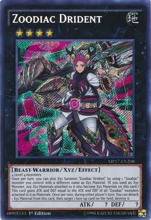 Zoodiac Drident MP17 EN208 Secret Rare 1st Edition Zoodiac Drident MP17 EN208 Secret Rare 1st Edition