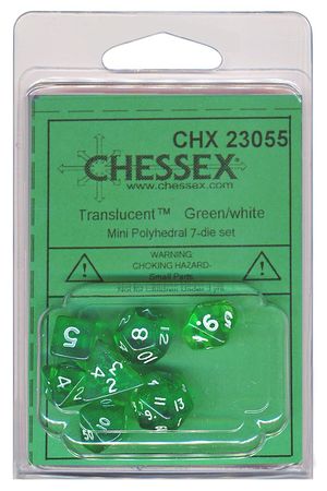 Chessex Translucent Green w White Set of 7 Mini Polyhedral Dice CHX23055 Dice Life Counters Tokens Chessex Translucent Green w White Set of 7 Mini Polyhedral Dice CHX23055 Dice Life Counters Tokens