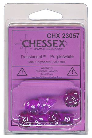 Chessex Translucent Purple w White Set of 7 Mini Polyhedral Dice CHX23057 Dice Life Counters Tokens Chessex Translucent Purple w White Set of 7 Mini Polyhedral Dice CHX23057 Dice Life Counters Tokens