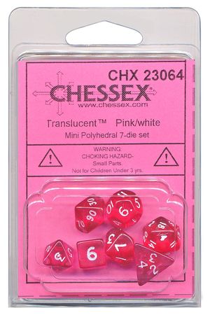 Chessex Translucent Pink w White Set of 7 Mini Polyhedral Dice CHX23064 Dice Life Counters Tokens Chessex Translucent Pink w White Set of 7 Mini Polyhedral Dice CHX23064 Dice Life Counters Tokens