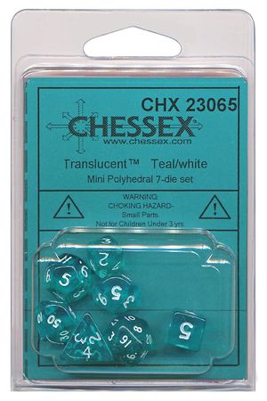 Chessex Translucent Teal w White Set of 7 Mini Polyhedral Dice CHX23065 Dice Life Counters Tokens Chessex Translucent Teal w White Set of 7 Mini Polyhedral Dice CHX23065 Dice Life Counters Tokens