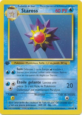 Pokemon card staross 64/102 common base set french wizard 