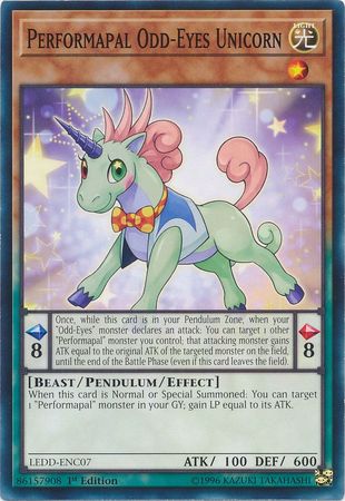 Performapal Odd Eyes Unicorn LEDD ENC07 Common 1st Edition Legendary Dragon Decks Singles Performapal Odd Eyes Unicorn LEDD ENC07 Common 1st Edition Legendary Dragon Decks Singles