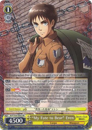 My Fate to Bear Eren AOT S50 E002 Double Rare RR My Fate to Bear Eren AOT S50 E002 Double Rare RR