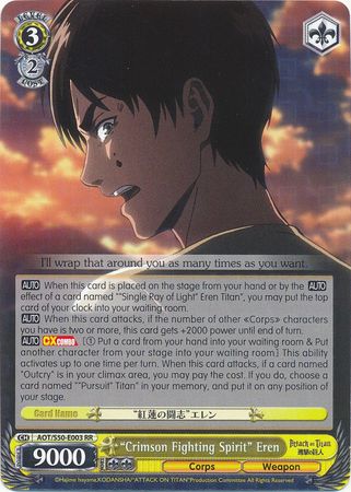 Crimson Fighting Spirit Eren AOT S50 E003 Double Rare RR Crimson Fighting Spirit Eren AOT S50 E003 Double Rare RR
