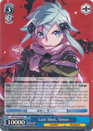 Last Shot Sinon SAO SE23 E24 Rare R Weiss Schwarz Sword Art Online II Last Shot Sinon SAO SE23 E24 Rare R Weiss Schwarz Sword Art Online II