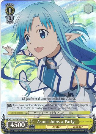 Asuna Joins a Party SAO SE26 E01 Rare R Foil Weiss Schwarz Sword Art Online II Vol 2 Asuna Joins a Party SAO SE26 E01 Rare R Foil Weiss Schwarz Sword Art Online II Vol 2