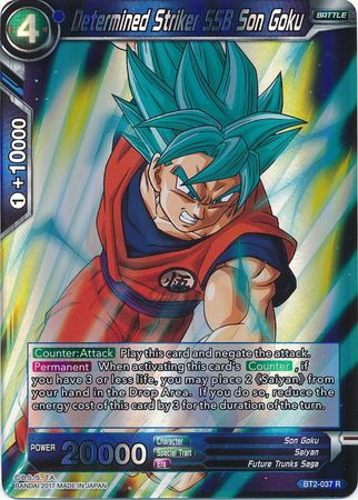 Determined Striker SSB Son Goku Rare Foil BT2-037 R Dragon Ball Super Card Game 