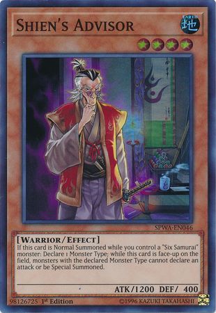 Shien s Advisor SPWA EN046 Super Rare 1st Edition Spirit Warriors Singles Shien s Advisor SPWA EN046 Super Rare 1st Edition Spirit Warriors Singles