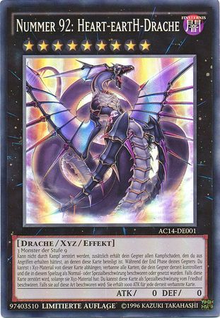 Nummer 92 Heart Earth Drache AC14 DE001 Super Rare Limited Edition German Yugioh Cards Nummer 92 Heart Earth Drache AC14 DE001 Super Rare Limited Edition German Yugioh Cards