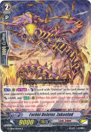Forbid Deletor Zakuelad G CB06 025EN Rare R G Clan Booster 6 Rondeau of Chaos and Salvation Singles Forbid Deletor Zakuelad G CB06 025EN Rare R G Clan Booster 6 Rondeau of Chaos and Salvation Singles