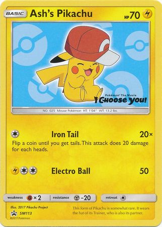Ash's Pikachu SM110 BLACK STAR PROMO Pokemon Card