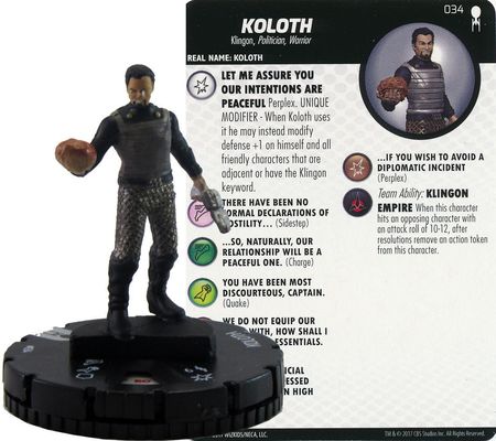Heroclix Star Trek Away Team set Koloth #034 Rare figure w/card! 