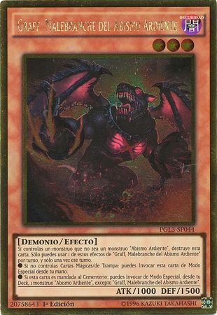 Graff Malebranche del Abismo Ardiente PGL3 SP044 Gold Rare 1st Edition Spanish Yugioh Cards Graff Malebranche del Abismo Ardiente PGL3 SP044 Gold Rare 1st Edition Spanish Yugioh Cards