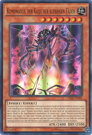 Kumongous der Kaiju der klebrigen Faden OP04 DE008 Super Rare German Yugioh Cards Kumongous der Kaiju der klebrigen Faden OP04 DE008 Super Rare German Yugioh Cards