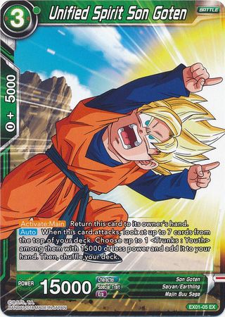 Unified Spirit Son Goten EX01 05 Expansion Rare DBS Expansion Set 1 Mighty Heroes EX01 Unified Spirit Son Goten EX01 05 Expansion Rare DBS Expansion Set 1 Mighty Heroes EX01