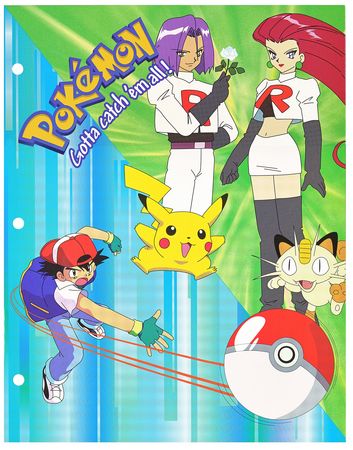 Pokemon 1999 Ash Team Rocket & Meowth 2-Pocket Folder NM Pokemon 3DY Pikachu 