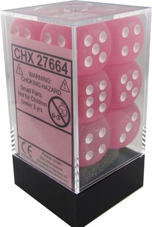 Chessex 16mm Frosted Pink w White Set of 12 d6 Dice CHX27664 Chessex 16mm Frosted Pink w White Set of 12 d6 Dice CHX27664