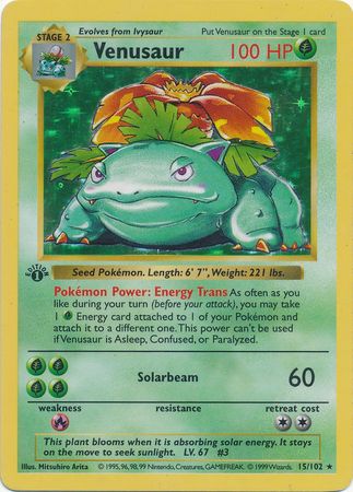 Venusaur 15 102 Lightly Played Holo Rare 1st Edition Base Set 30577 Base Set 1st Edition Singles Venusaur 15 102 Lightly Played Holo Rare 1st Edition Base Set 30577 Base Set 1st Edition Singles