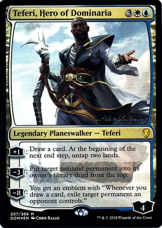 Teferi Hero of Dominaria 207 269 DOM Prerelease Foil Promo Magic The Gathering Promo Cards Teferi Hero of Dominaria 207 269 DOM Prerelease Foil Promo Magic The Gathering Promo Cards