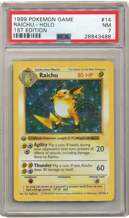 Raichu 14 102 PSA NM 7 Holo Rare 1st Edition Base Set 3488 Base Set 1st Edition Singles Raichu 14 102 PSA NM 7 Holo Rare 1st Edition Base Set 3488 Base Set 1st Edition Singles