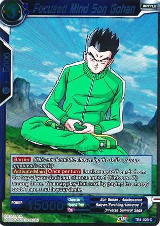 Focused Mind Son Gohan TB1 029 Foil Common Focused Mind Son Gohan TB1 029 Foil Common
