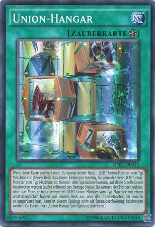 Union Hangar OP04 DE013 Super Rare German Yugioh Cards Union Hangar OP04 DE013 Super Rare German Yugioh Cards