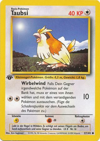 Taubsi Pidgey 57 102 Common 1st Edition Base Set German Taubsi Pidgey 57 102 Common 1st Edition Base Set German