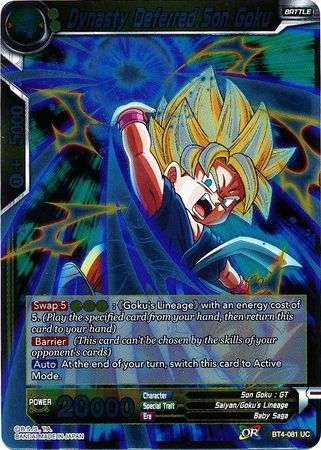 Dynasty Deferred Son Goku BT4 081 Foil Uncommon Colossal Warfare Foil Singles Dynasty Deferred Son Goku BT4 081 Foil Uncommon Colossal Warfare Foil Singles