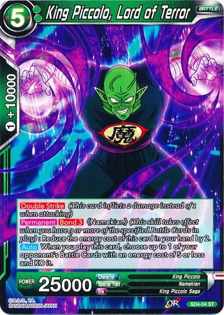 King Piccolo Lord of Terror SD4 04 Starter Rare The Guardian of Namekians Starter Deck King Piccolo Lord of Terror SD4 04 Starter Rare The Guardian of Namekians Starter Deck