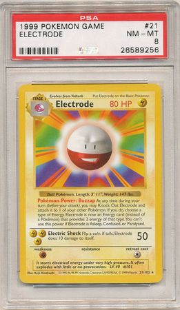 Electrode 21 102 PSA NM MT 8 Rare Unlimited Base Set 9256 Base Set Unlimited Singles Electrode 21 102 PSA NM MT 8 Rare Unlimited Base Set 9256 Base Set Unlimited Singles