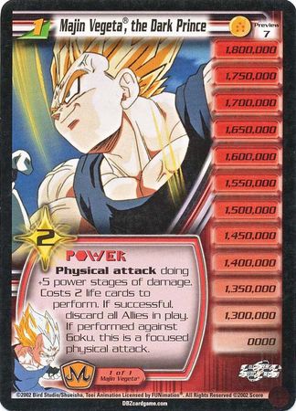 Majin Vegeta the Dark Prince 7 Preview Promo Unlimited Babidi Saga Dragon Ball Z GT Score Promos Majin Vegeta the Dark Prince 7 Preview Promo Unlimited Babidi Saga Dragon Ball Z GT Score Promos