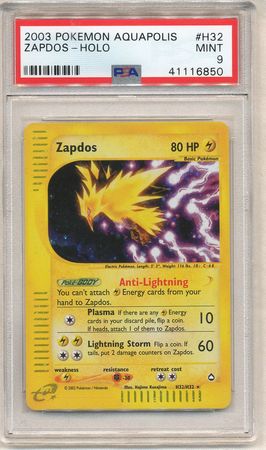 Zapdos H32 H32 PSA Mint 9 Holo Rare Aquapolis 6850 Aquapolis Singles Zapdos H32 H32 PSA Mint 9 Holo Rare Aquapolis 6850 Aquapolis Singles