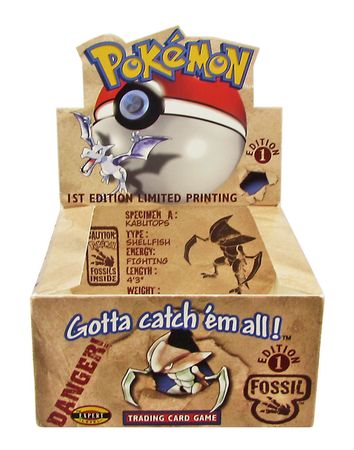 1ST EDITION POKÉMON FOSSIL BOOSTER PACKS - ART SET IN DISPLAY CASE