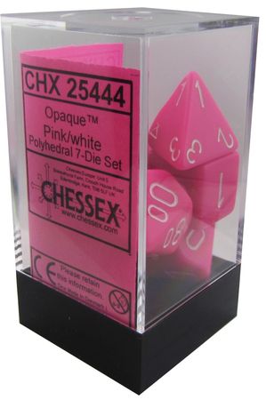 Chessex Opaque Poly Pink w White Set of 7 Dice CHX25444 Chessex Opaque Poly Pink w White Set of 7 Dice CHX25444