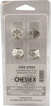 Chessex Poly Silver Metal w White Set of 7 Dice CHX27021 Dice Life Counters Tokens Chessex Poly Silver Metal w White Set of 7 Dice CHX27021 Dice Life Counters Tokens