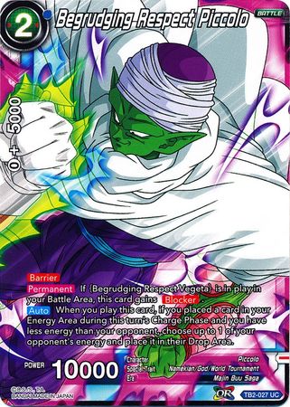 Begrudging Respect Piccolo TB2 027 Uncommon World Martial Arts Tournament Non Foil Singles Begrudging Respect Piccolo TB2 027 Uncommon World Martial Arts Tournament Non Foil Singles