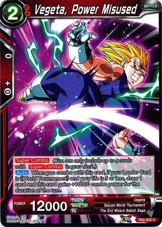 Vegeta Power Misused TB2 006 Common World Martial Arts Tournament Non Foil Singles Vegeta Power Misused TB2 006 Common World Martial Arts Tournament Non Foil Singles