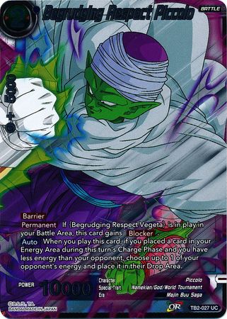 Begrudging Respect Piccolo TB2 027 Foil Uncommon World Martial Arts Tournament Foil Singles Begrudging Respect Piccolo TB2 027 Foil Uncommon World Martial Arts Tournament Foil Singles