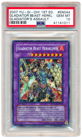 Gladiator Beast Heraklinos GLAS EN044 PSA GM MT 10 Secret Rare 1st Ed GLAS 1011 Gladiator s Assault GLAS 1st Edition Singles Gladiator Beast Heraklinos GLAS EN044 PSA GM MT 10 Secret Rare 1st Ed GLAS 1011 Gladiator s Assault GLAS 1st Edition Singles