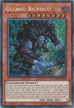 Gefahr Bigfoot CYHO DE082 Secret Rare 1st Edition German Yugioh Cards Gefahr Bigfoot CYHO DE082 Secret Rare 1st Edition German Yugioh Cards