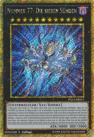 Nummer 77 Die Sieben Sunder PGL3 DE011 Gold secret Rare 1st Edtiion German Yugioh Cards Nummer 77 Die Sieben Sunder PGL3 DE011 Gold secret Rare 1st Edtiion German Yugioh Cards