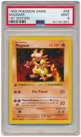 Magmar 36 102 PSA Mint 9 Uncommon 1st Edition Base Set 1301 Base Set 1st Edition Singles Magmar 36 102 PSA Mint 9 Uncommon 1st Edition Base Set 1301 Base Set 1st Edition Singles