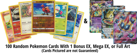 100 Random Pokemon Cards with 1 Bonus EX GX Mega EX or Full Art Card Pokemon Pokemon Lots Bundles 100 Random Pokemon Cards with 1 Bonus EX GX Mega EX or Full Art Card Pokemon Pokemon Lots Bundles