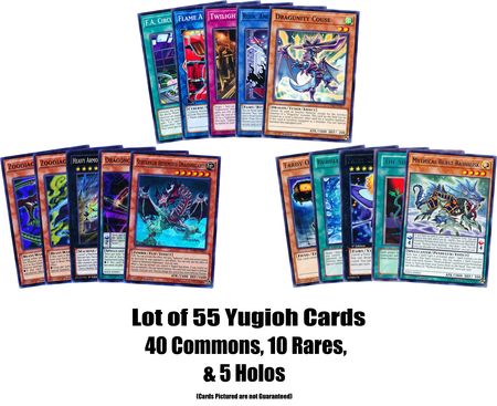 Lot of 55 Yugioh Cards 40 Commons 10 Rares 5 Holos No Duplicates Yugioh Lot of 55 Yugioh Cards 40 Commons 10 Rares 5 Holos No Duplicates Yugioh
